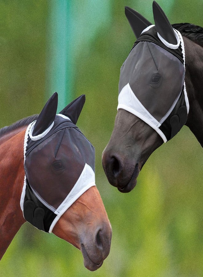 SAGUD 2pcs Fly Mask with Ears for Horses Soft Stretchy Mesh Horse Face Cover, Breathable Eye Protection Fly Masks UV Protective Horse Supplies (Black, L) - Image 1